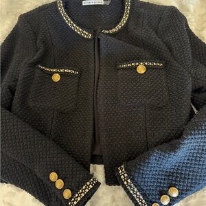 Alice + Olivia Black Quilted Blazer with Gold Buttons